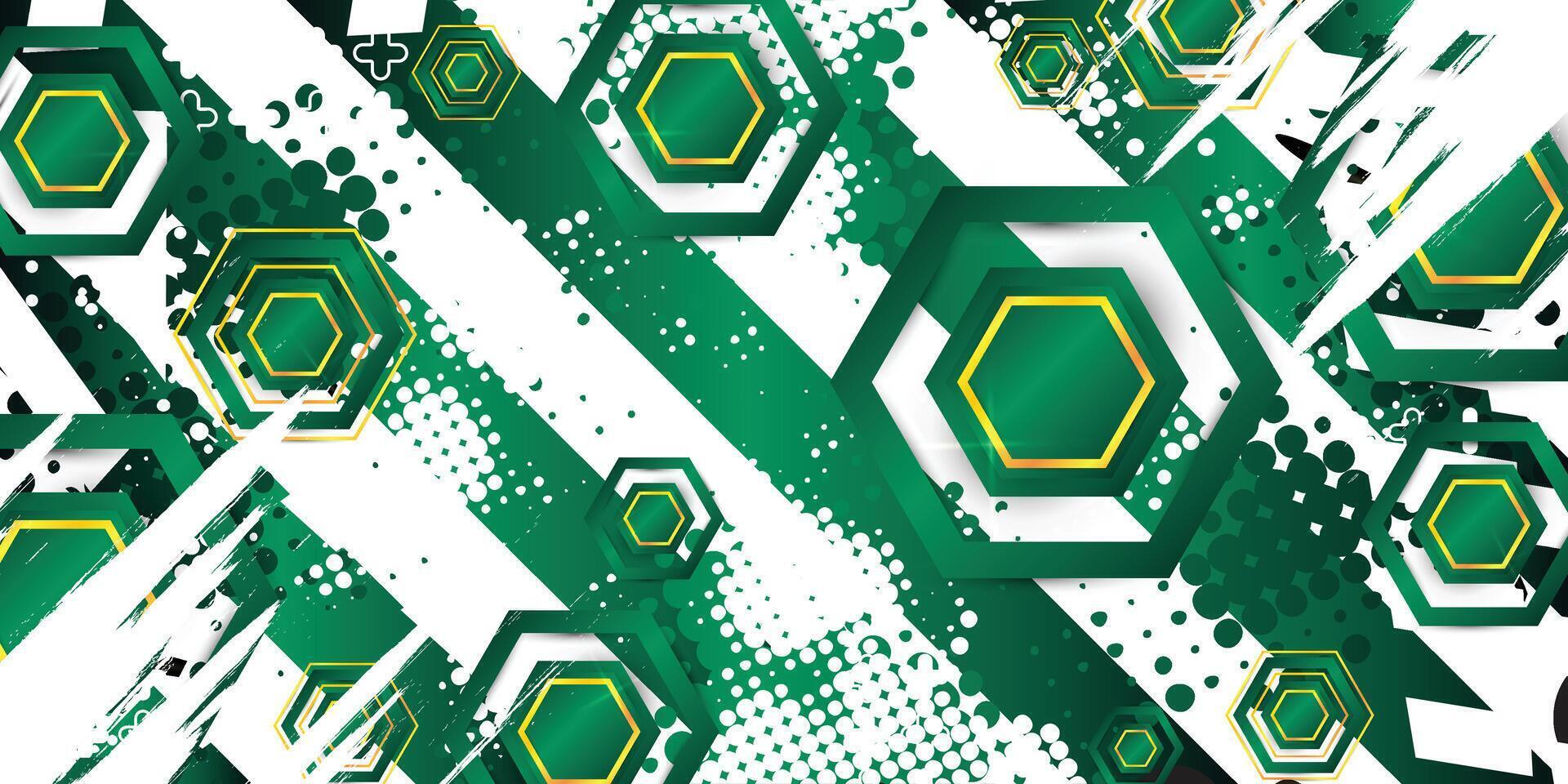 Abstract hexagon background with green and gold gradation effect vector