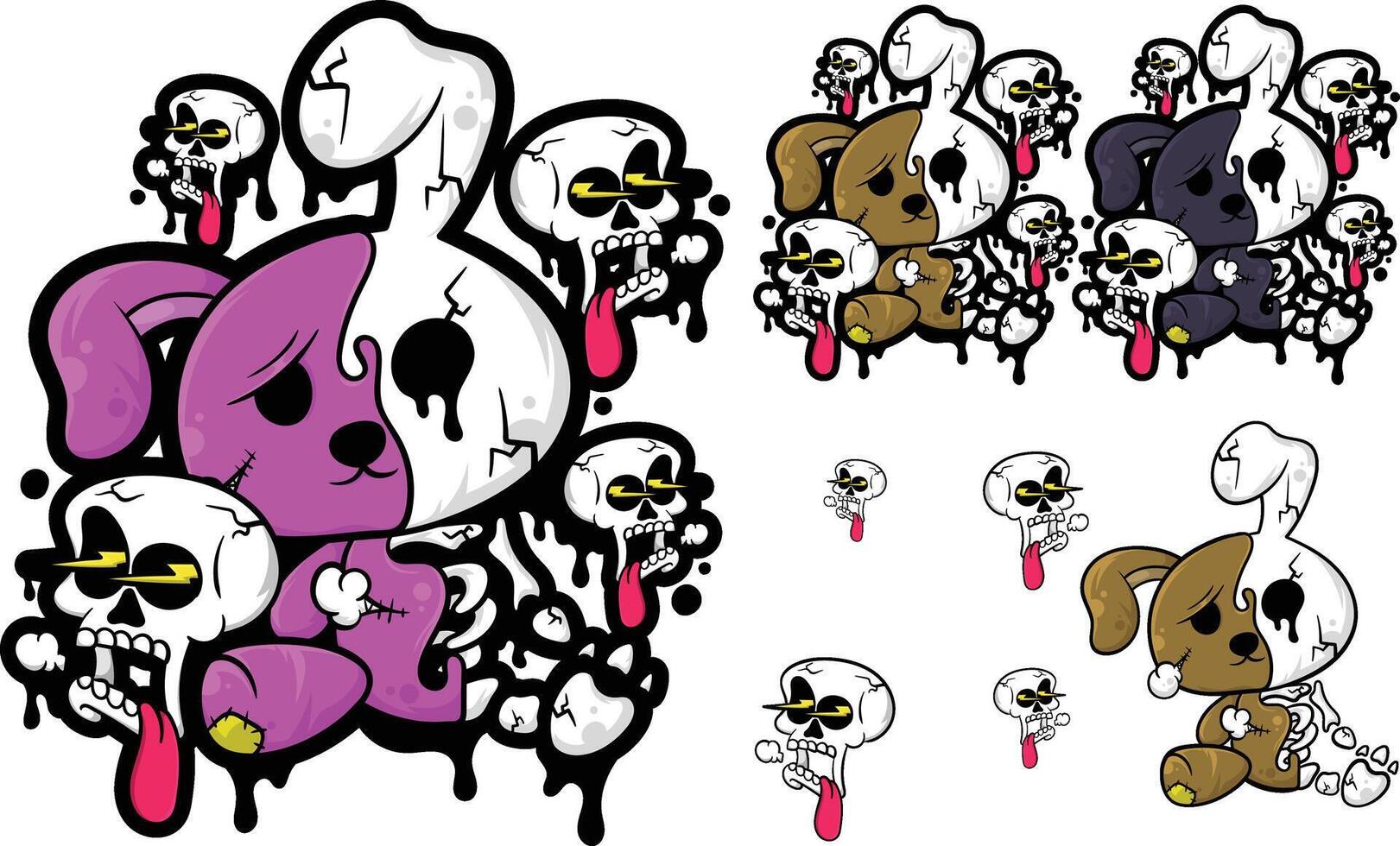 Illustration of a stuffed rabbit and a melted skull vector