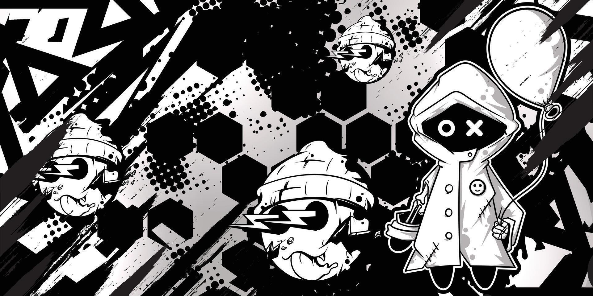 Black and white abstract background with graffiti objects vector