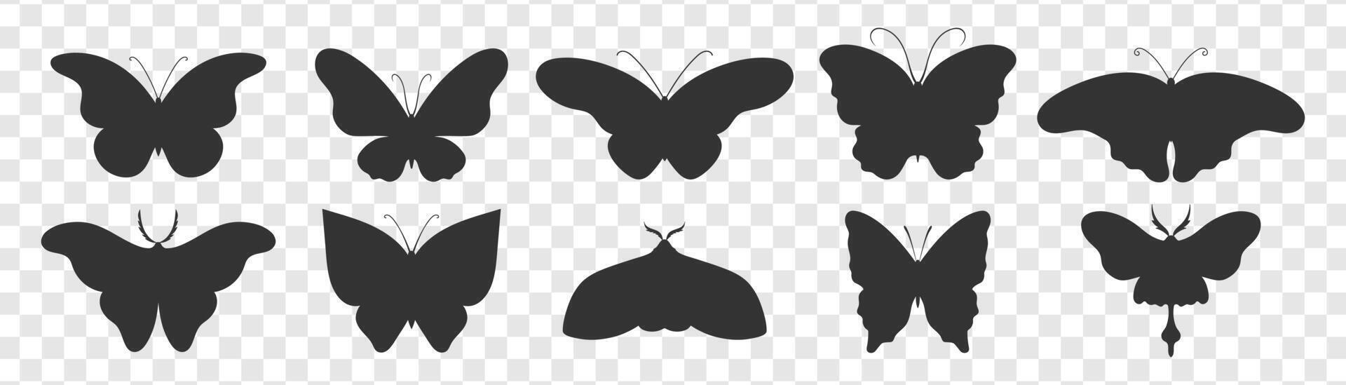 Collection of butterfly silhouettes. Butterfly, moth, monarch silhouettes vector