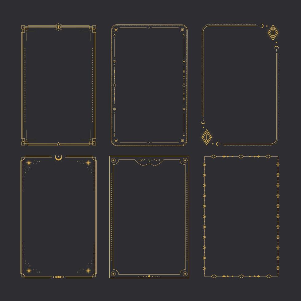 Tarot card frame border templates. Celestial esoteric border set vector