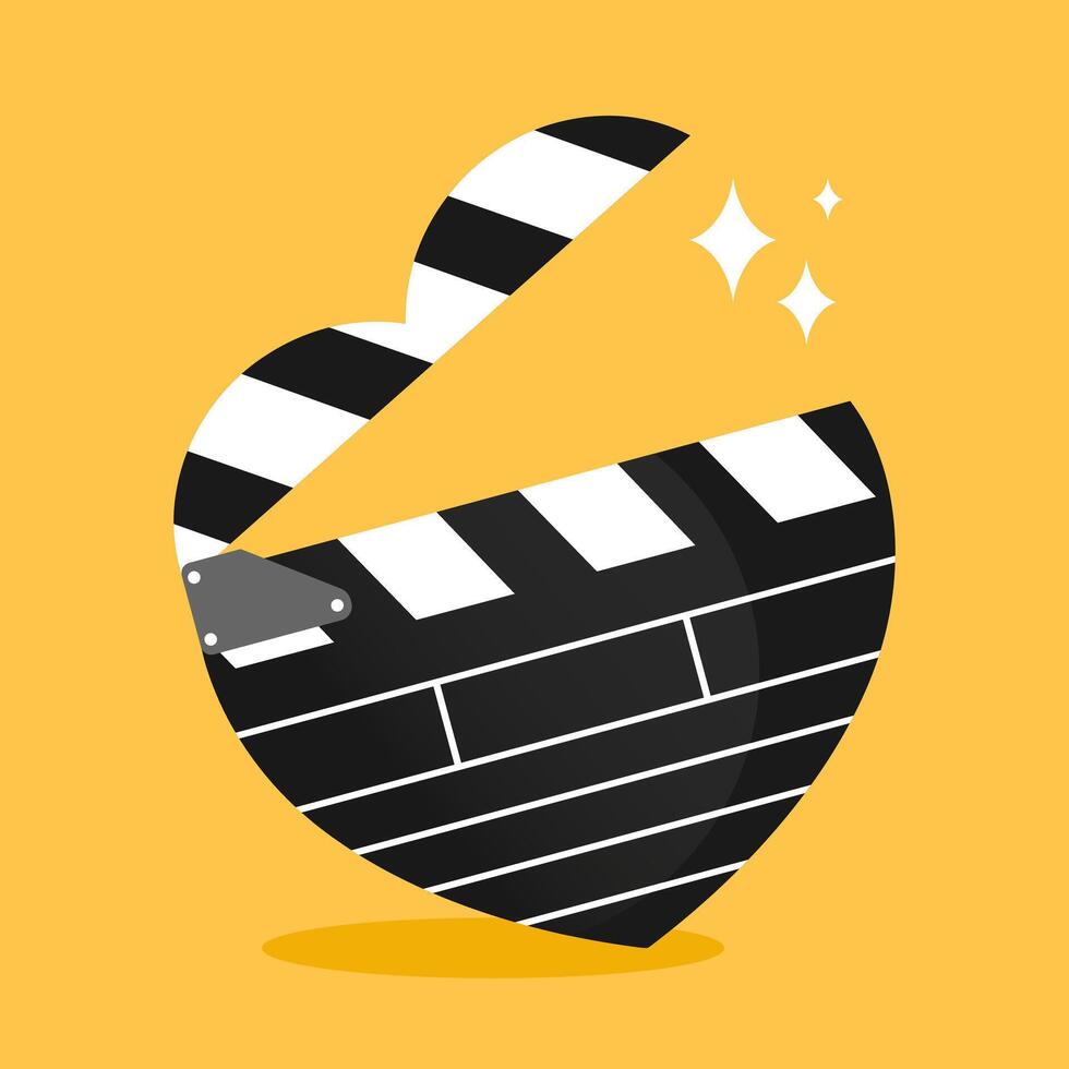 Clapping movie clapperboard, film slate icon in heart shape. Heart shaped filmmaking equipment icon. Cinema symbol vector