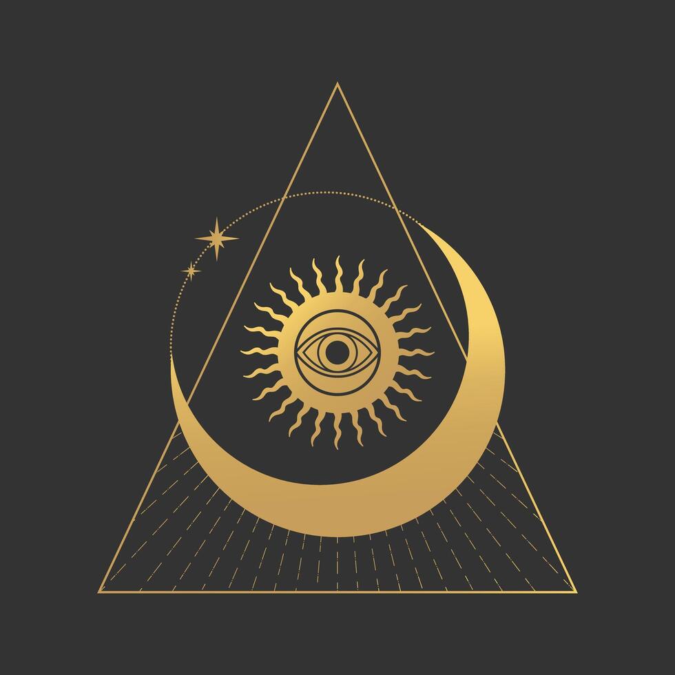 Celestial magical sacred All seeing eye symbol in triangle. Mystical boho concept with magic eye vector