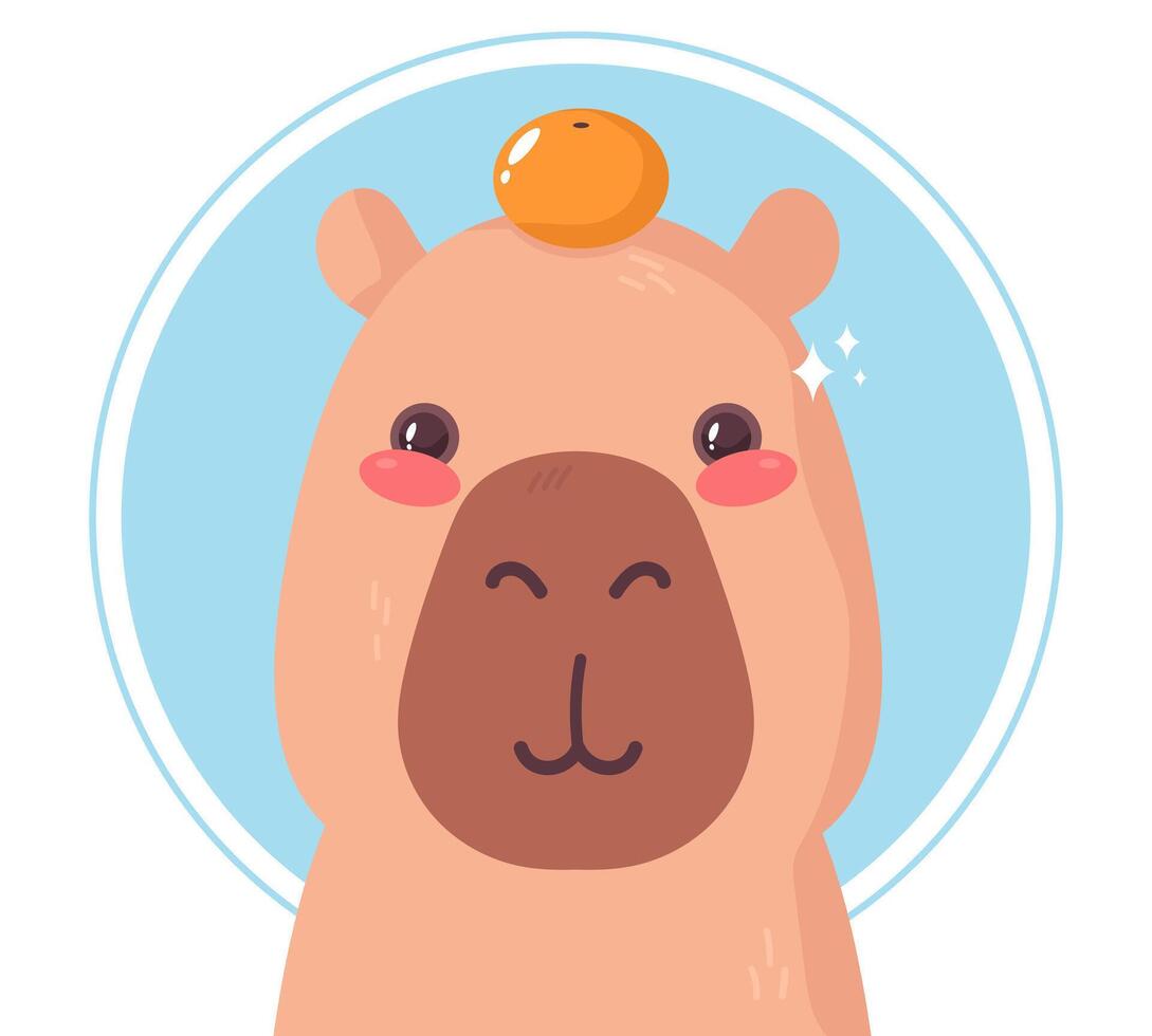 Cute capybara with tangerine on a head vector
