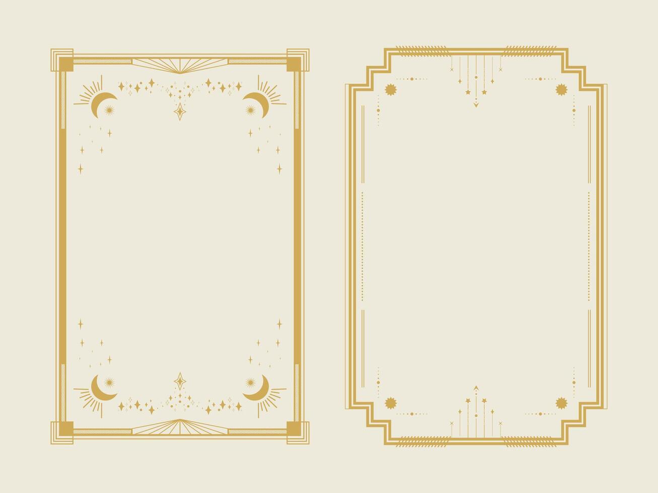 Celestial Tarot card border templates. Celestial esoteric decorative frames vector