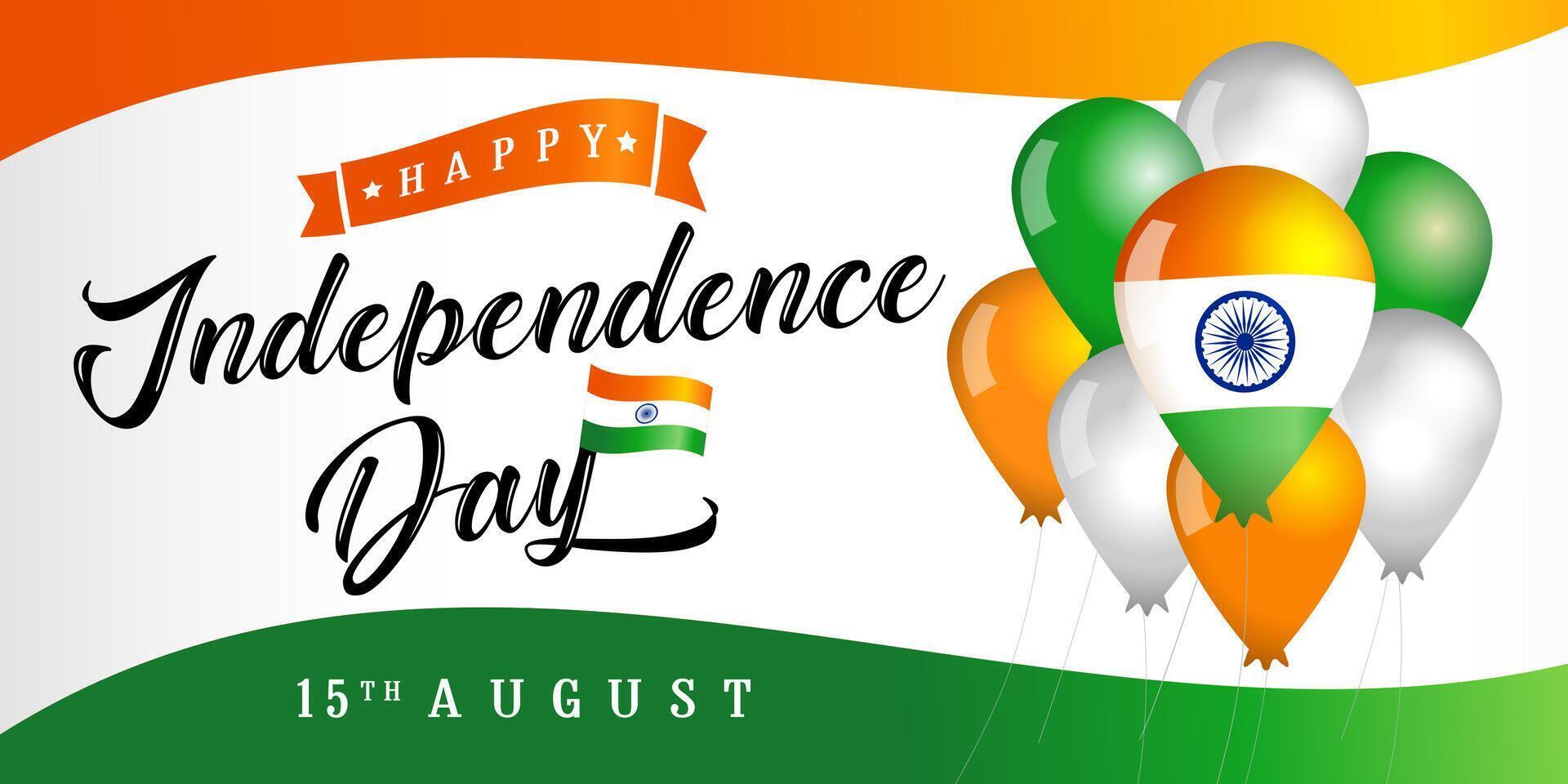Independence Day of India, 15th of August creative poster with 3D balloons. vector