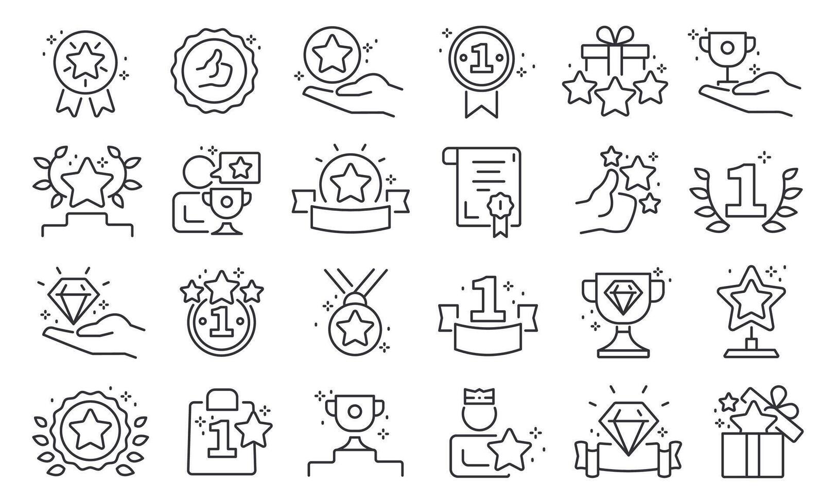 Reward line icons. Award and prize premium quality pictograms, outline bonus and benefit, reward loyalty program and gift voucher symbols. editable stroke collection vector