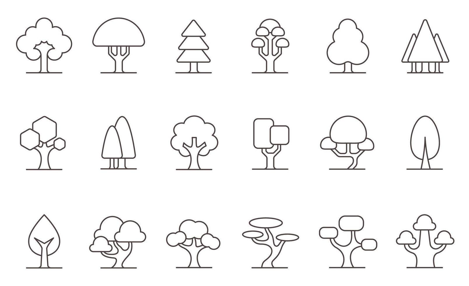 Line tree icon. Pine forest and park trees outline logo, tree-like linear garden plant icons, parks and pines wood simple logo design. isolated set vector
