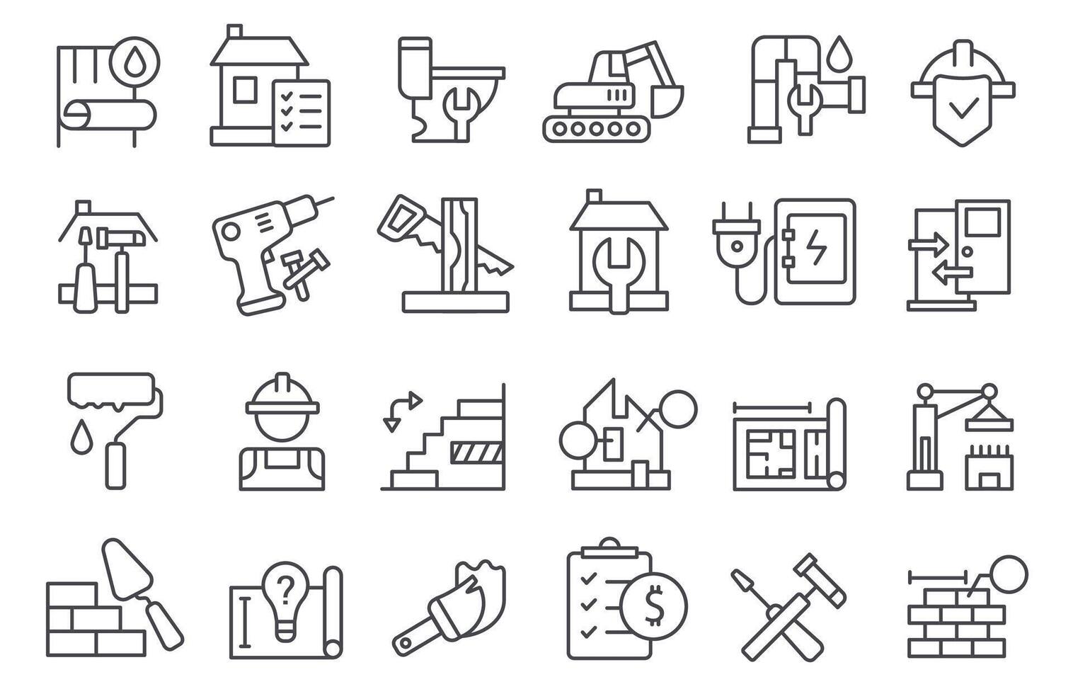 Renovation line icons. Safety work, real estate, contractor building repair concepts, house renovating tools, construction maintenance service, worker labor insurance. set vector