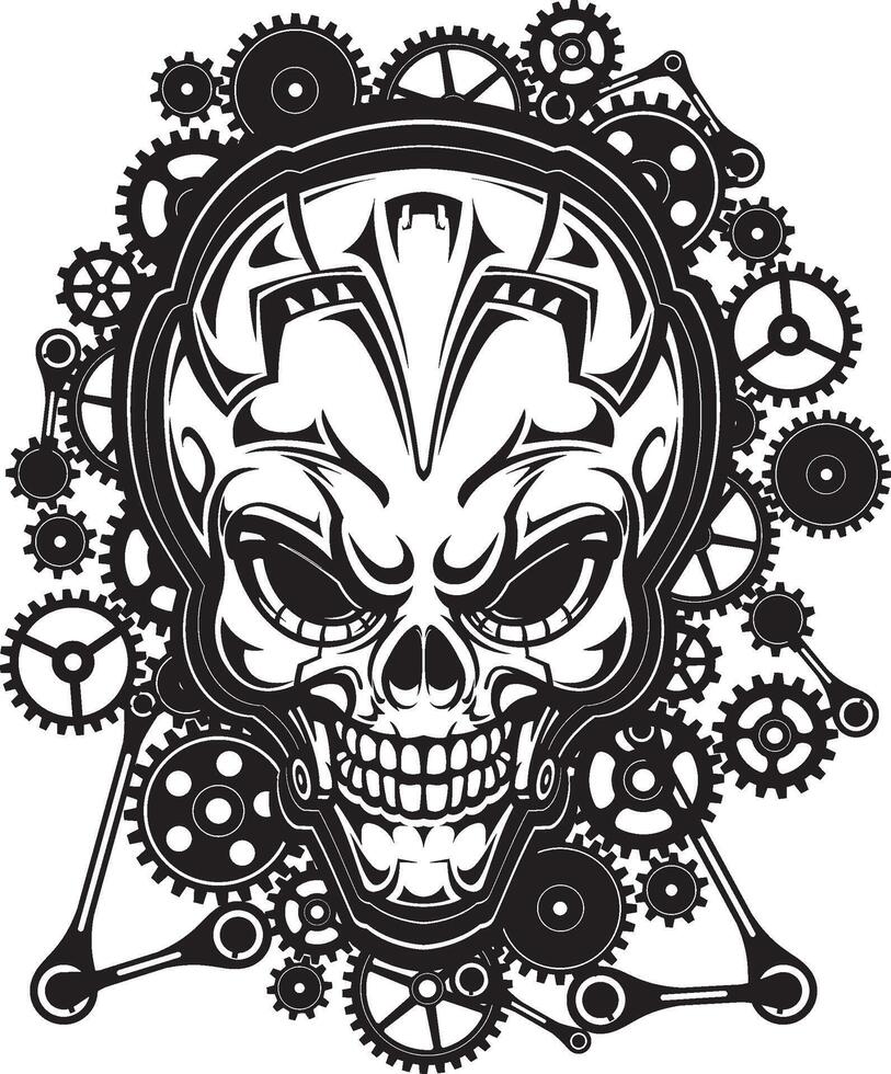 Robotic Skull, Mechanical Cogs Background vector