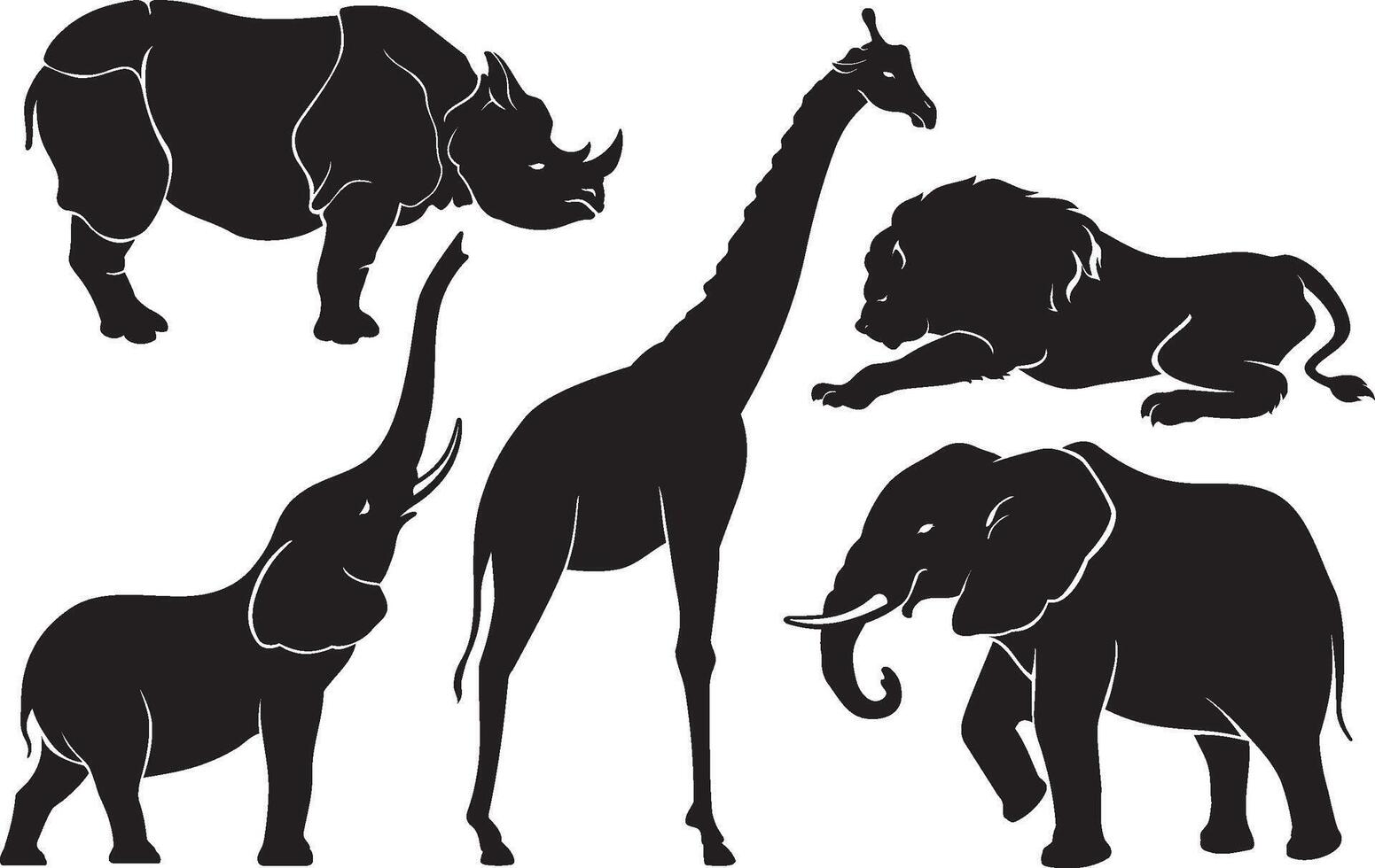Safari Wild Animals Silhouette, Simple Illustration vector