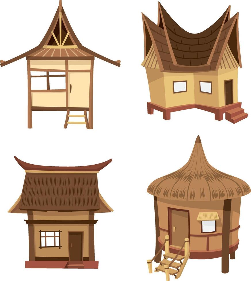 Tiki Houses Set Illustration vector