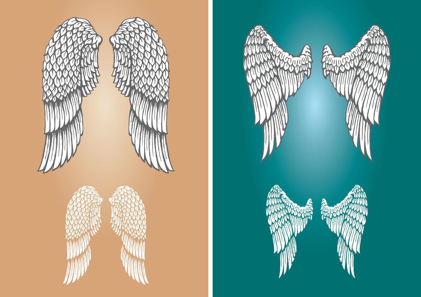 Wings Set, Line Art Illustration vector