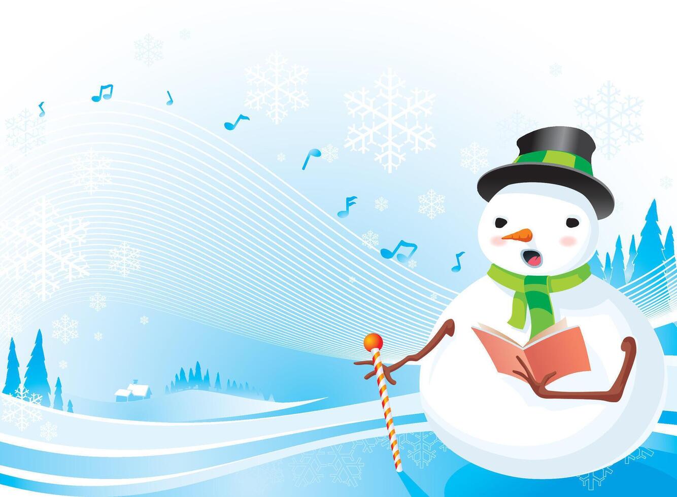 Snowman Cartoon Style, Singing Carols vector