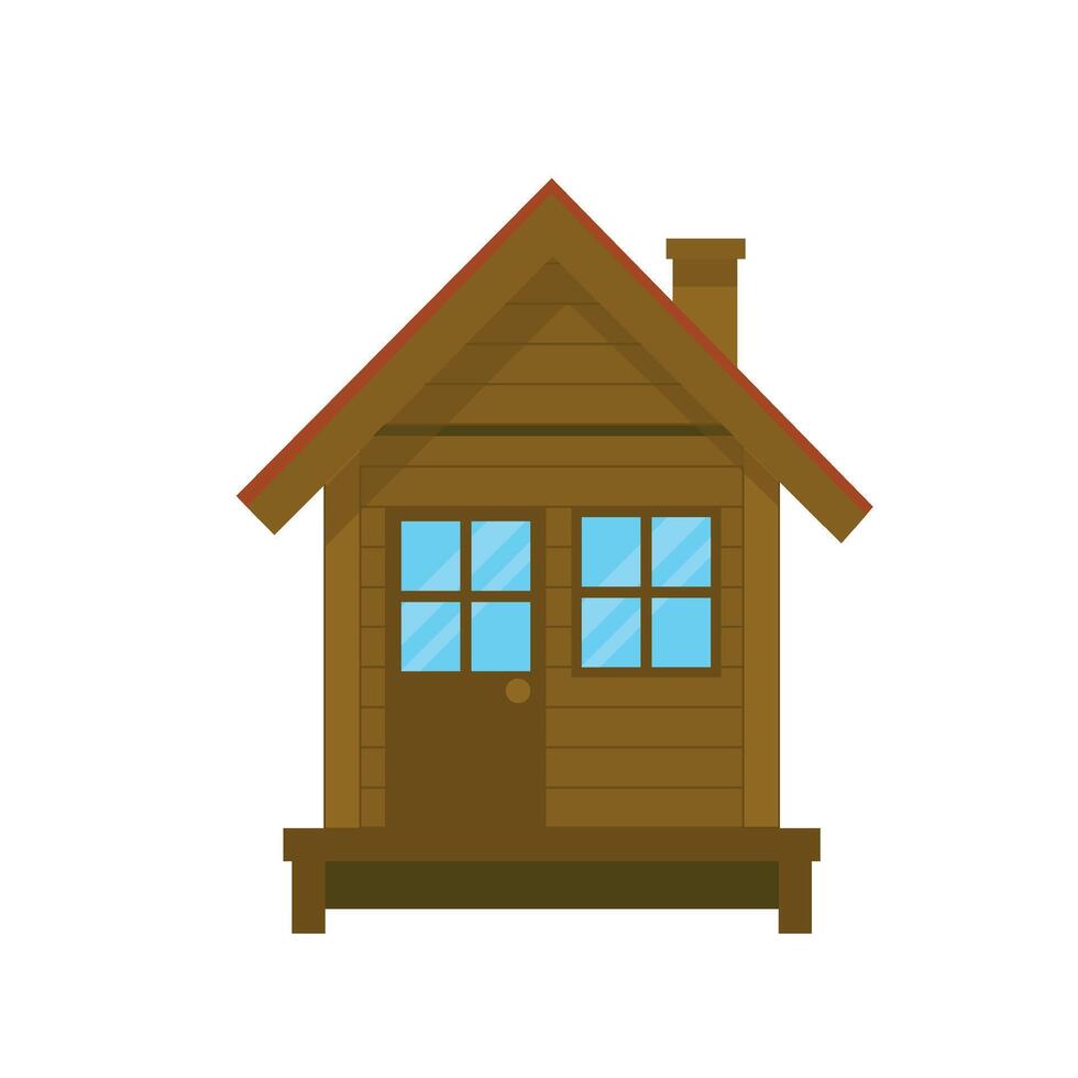 Illustration of a wooden house. Cute cabin isolated on white background. Country house in flat style vector