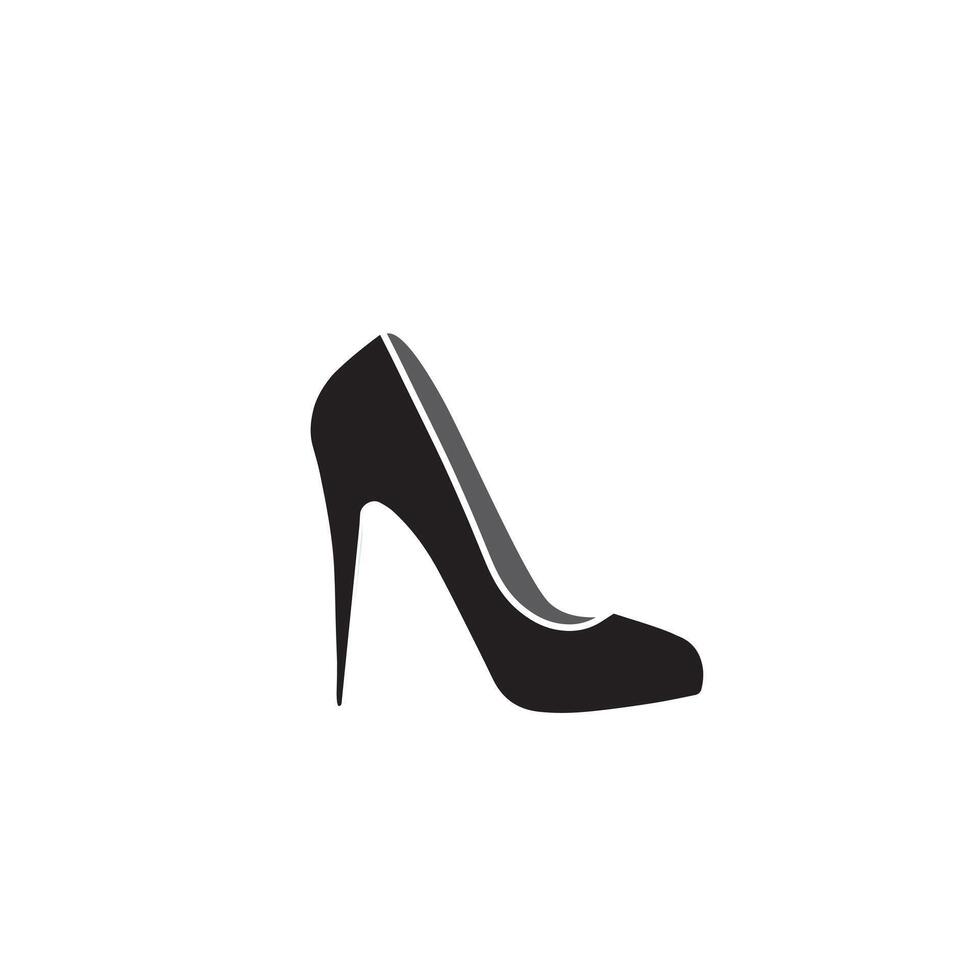 Female shoe with high heel. Elegant black slipper with spike heel on while background. Good for wrapping, print, wallpaper. vector