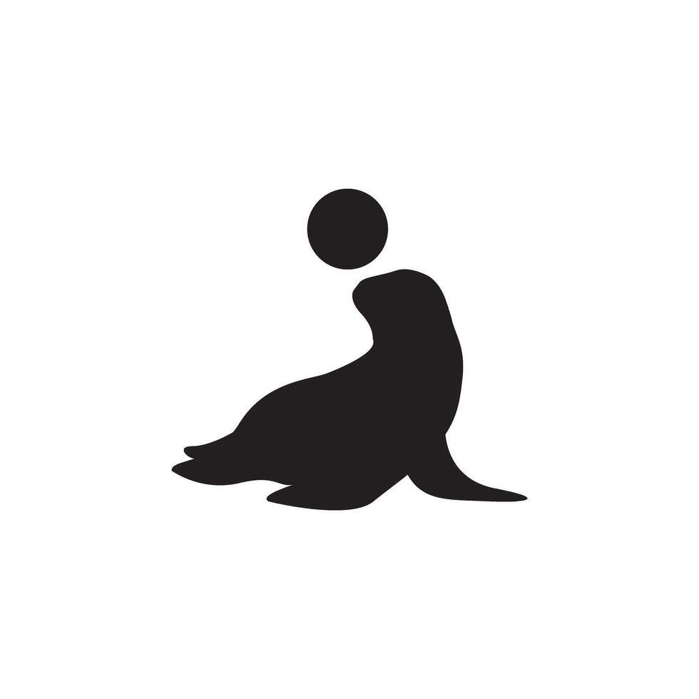 Silhouette of cute seals playing ball. Circus cartoon icon illustration. vector