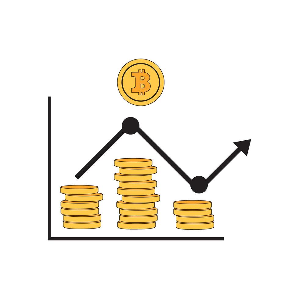 Bitcoin Price Value Stock Market Demand Rise Hike Increase Up Skyrocket illustration. Cryptocurrency and Cyber Currency investment Element. Can be used Digital and Printable infographic vector