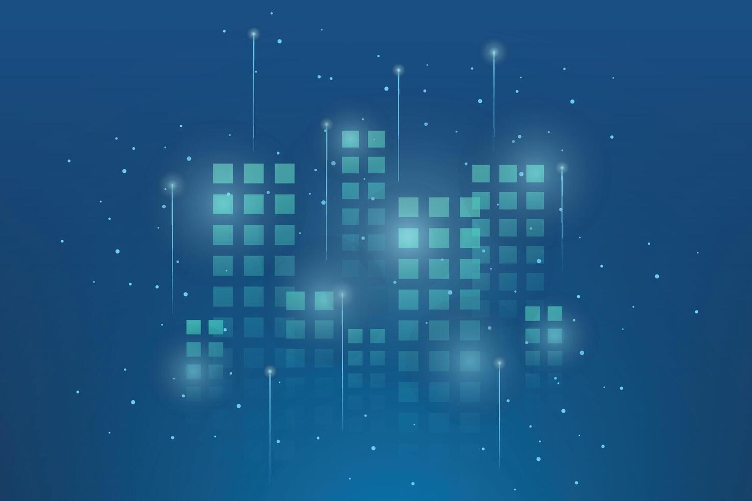Abstract hologram futuristic city background. Windows light effect, abstract tech, innovation future data, internet network, Ai big data, lines dots connection, digital technology backdrop. vector
