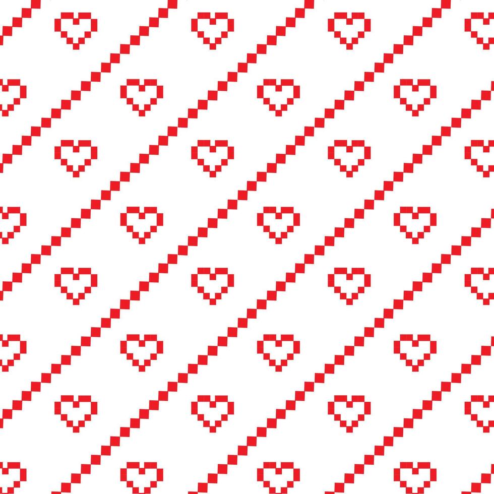 Pixelated red heart pattern on diagonal stripes vector