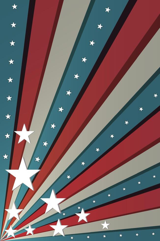Abstract patriotic starburst with red, white, and blue stripes and stars vector
