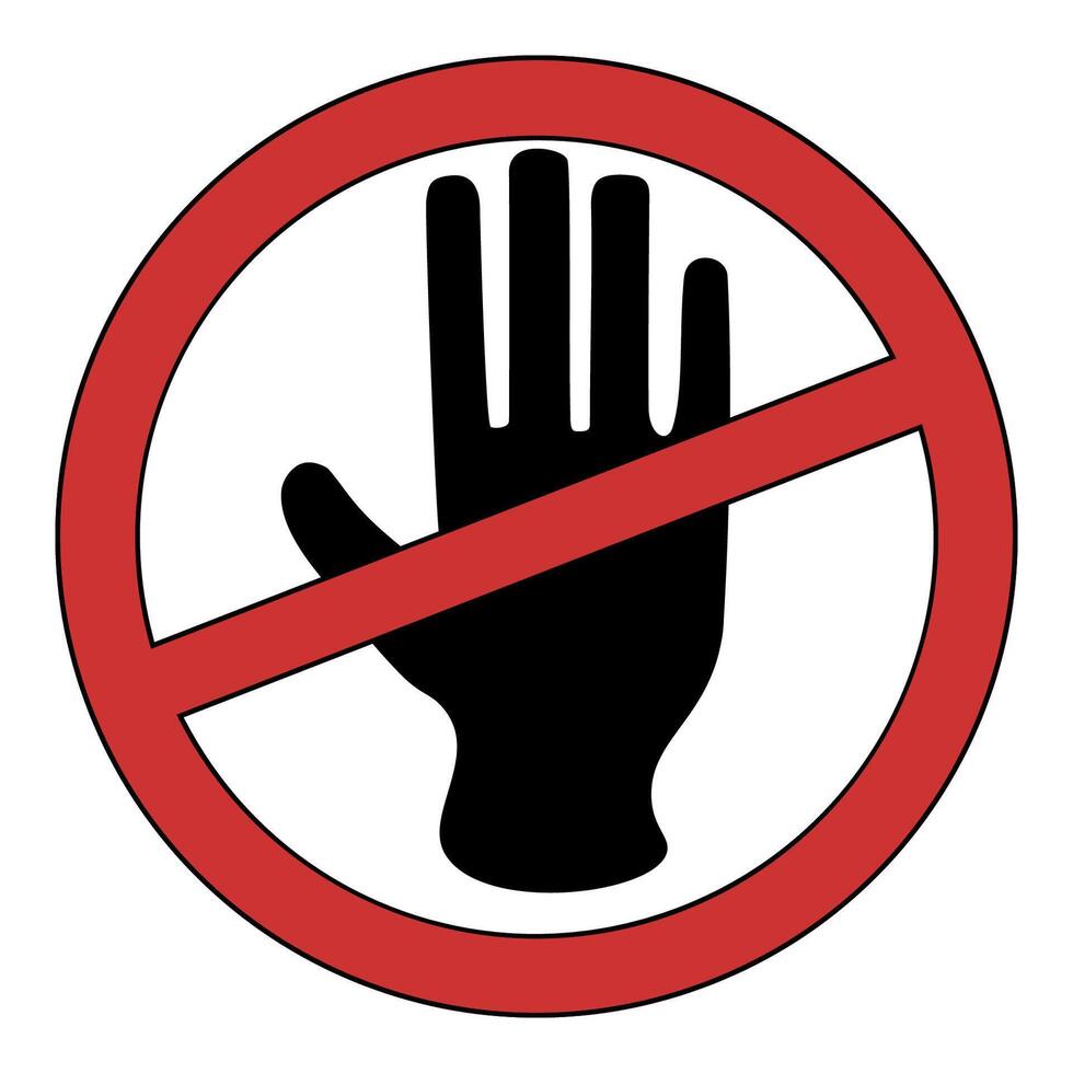 Stop hand sign with red circle and diagonal line warning symbol vector
