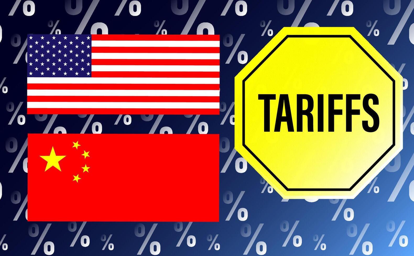 Us-china trade tensions symbolized by flags and tariffs sign vector