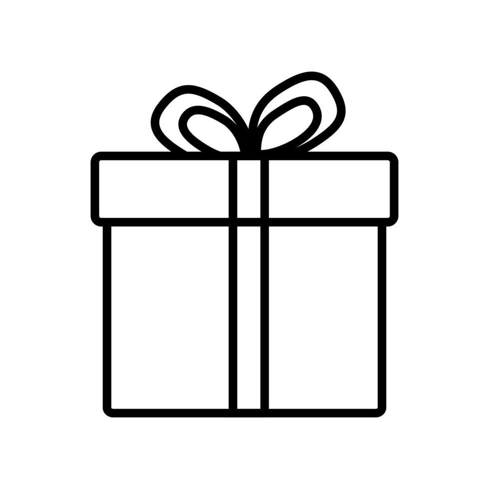 Minimalist black and white gift box with ribbon outline vector
