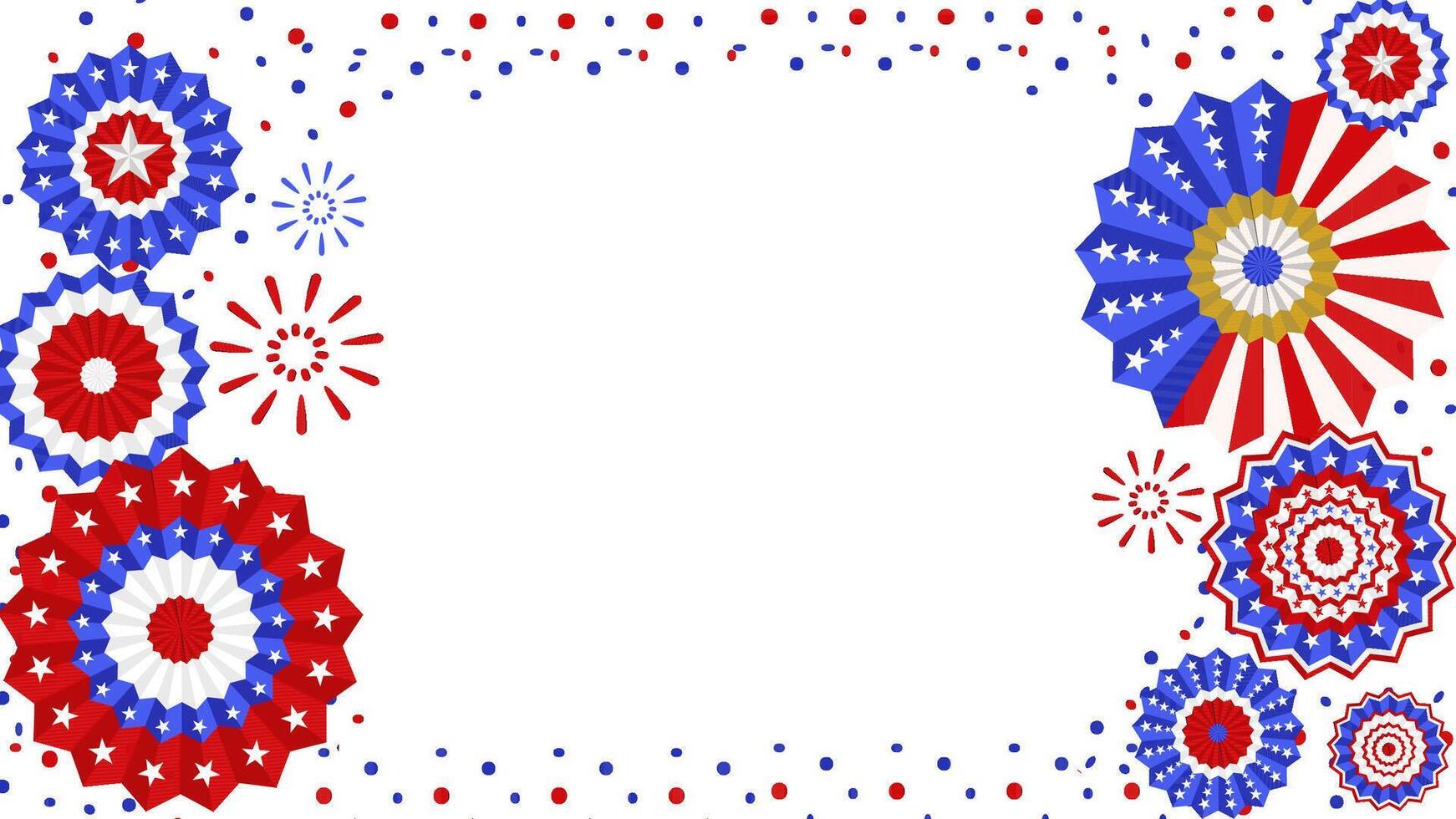 Patriotic banner with red, white, and blue starburst designs and fireworks frame vector