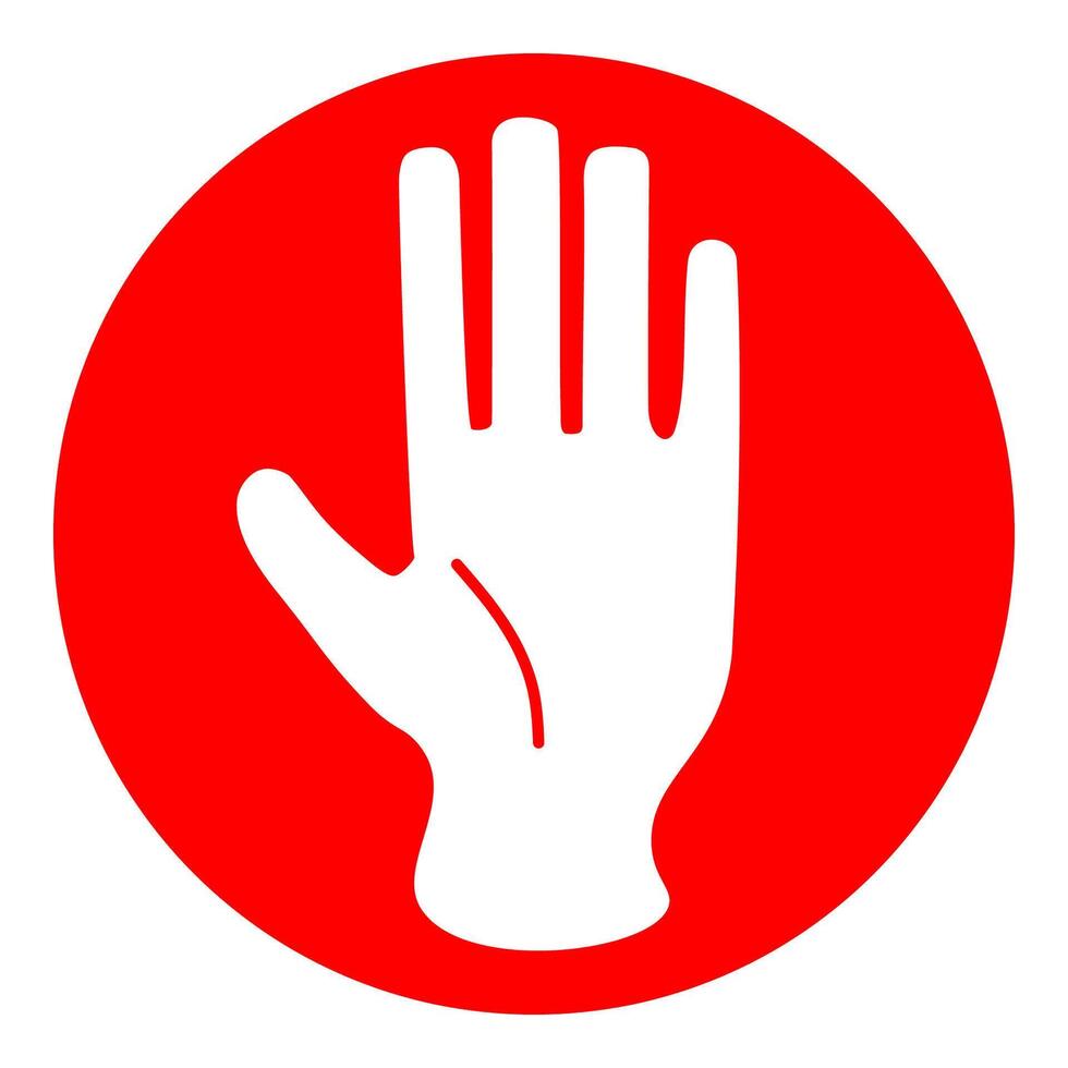 White glove icon with downward arrow on red circular background vector
