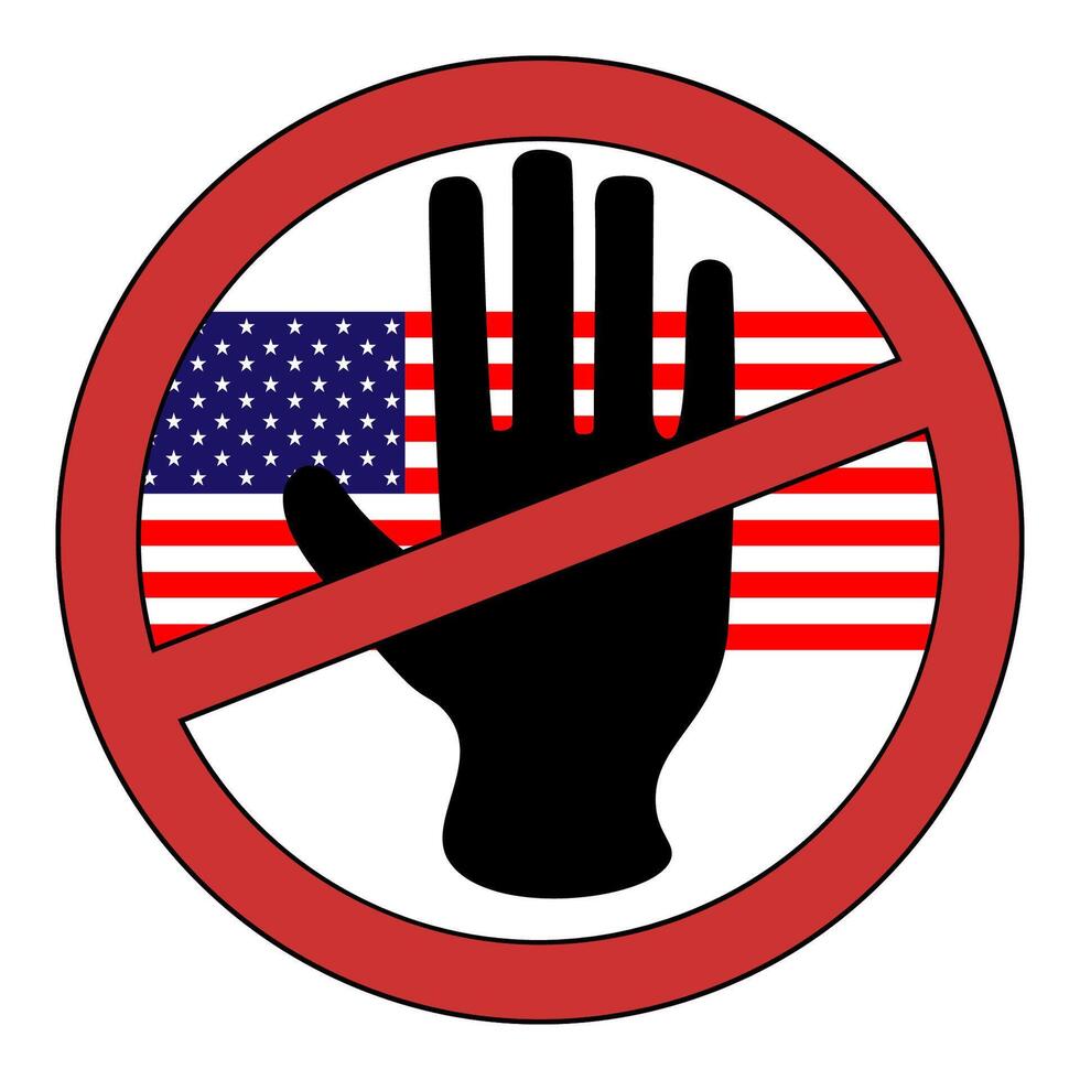 Hand prohibition sign with american flag background vector