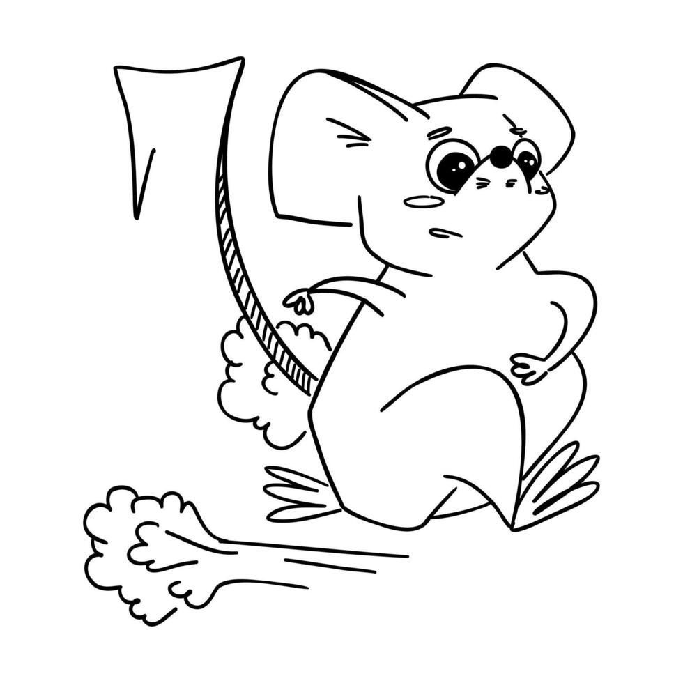 Cartoon mouse dashing at full speed, raising a cloud of dust. Dynamic line art illustration full of motion and fun great for childrens books, coloring pages, or playful designs with a burst vector