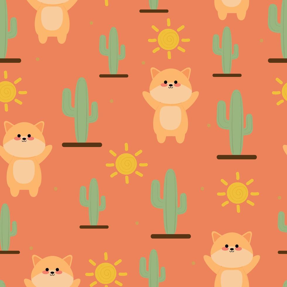 Seamless pattern with cute cartoon fox, for fabric print, textile, gift wrapping paper. colorful for children vector