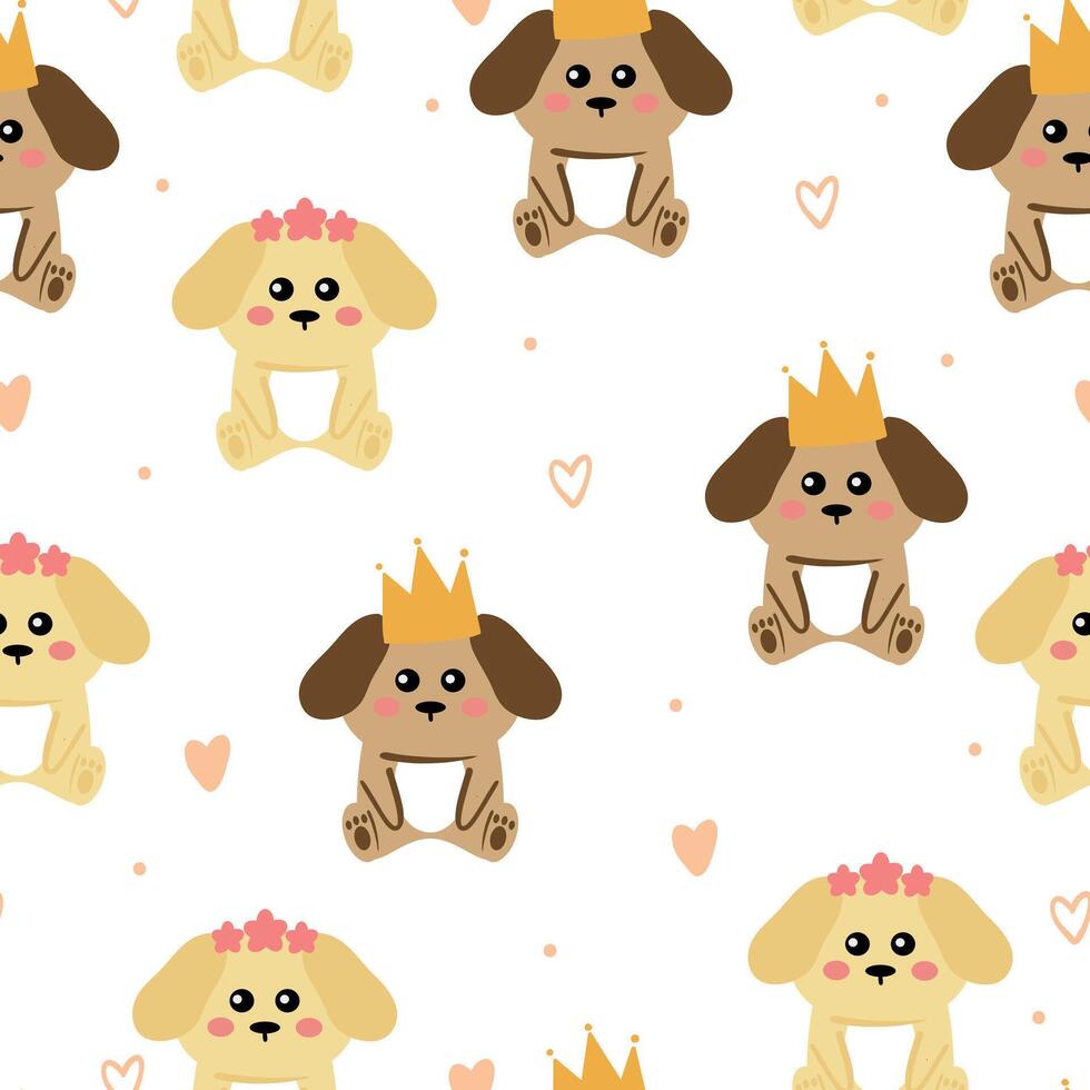 Seamless pattern cartoon a pair of cute brown puppies. cute animal drawing for wallpaper, pattern, background vector