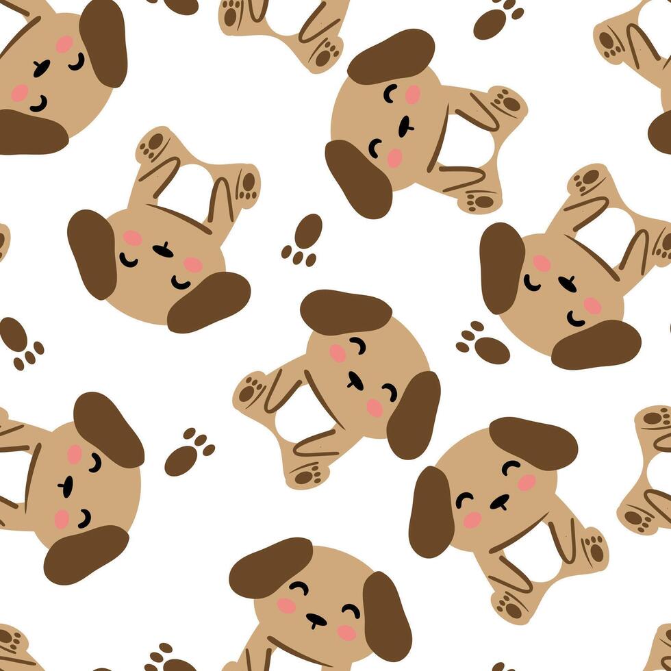 Seamless pattern cartoon cute brown dog. cute wallpaper and animals background for gift wrapper vector