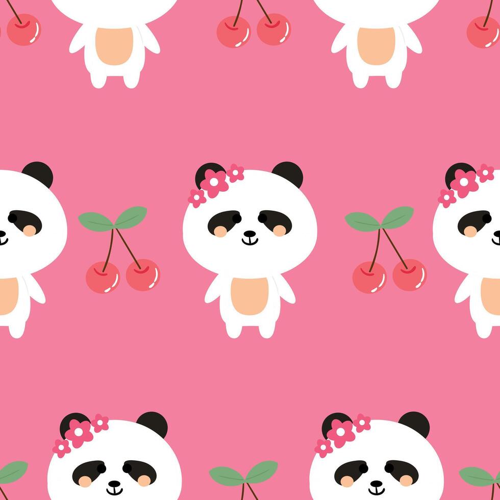 Seamless pattern cartoon panda and cherry. cute animal wallpaper for fabric print, gift wrap paper vector