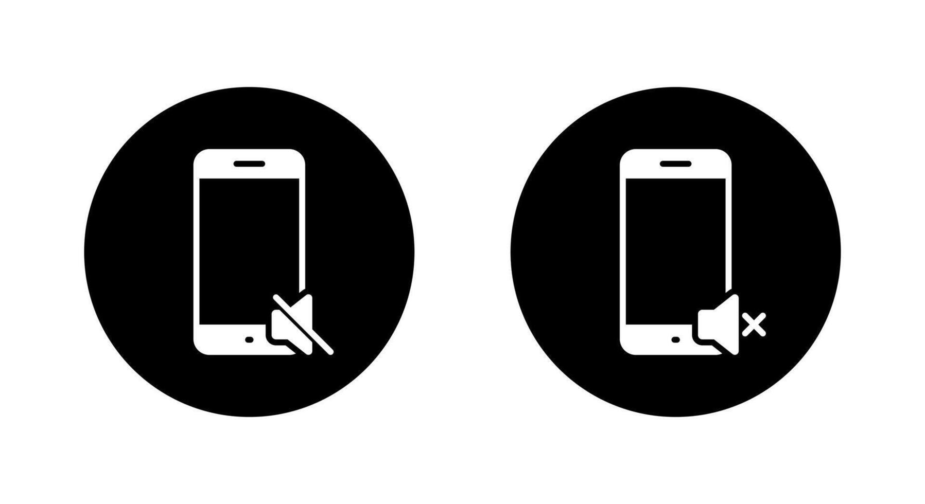 Silent mode phone icon on black circle. Mute speaker smartphone sign symbol vector