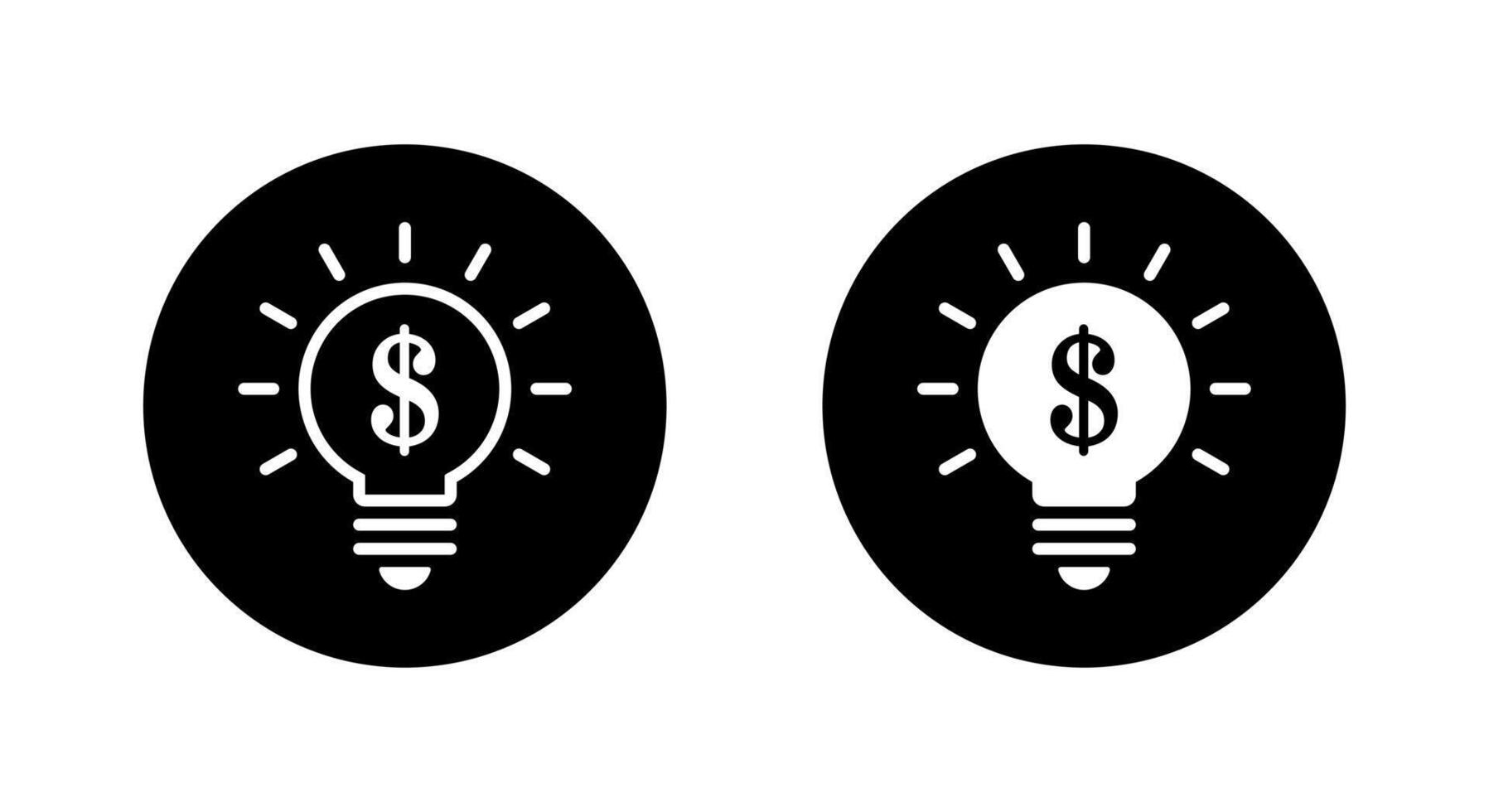 Money idea icon on black circle. Business lamp, dollar with light bulb sign symbol vector