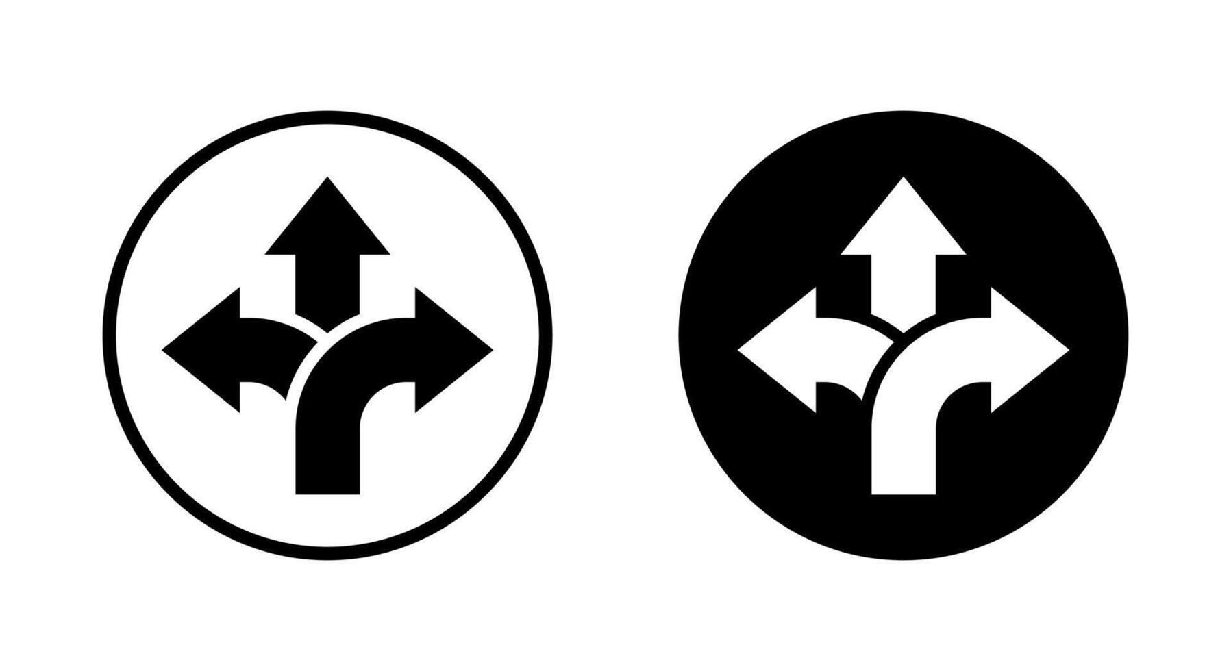 Three ways arrow up icon on black circle. Direction choice sign symbol vector