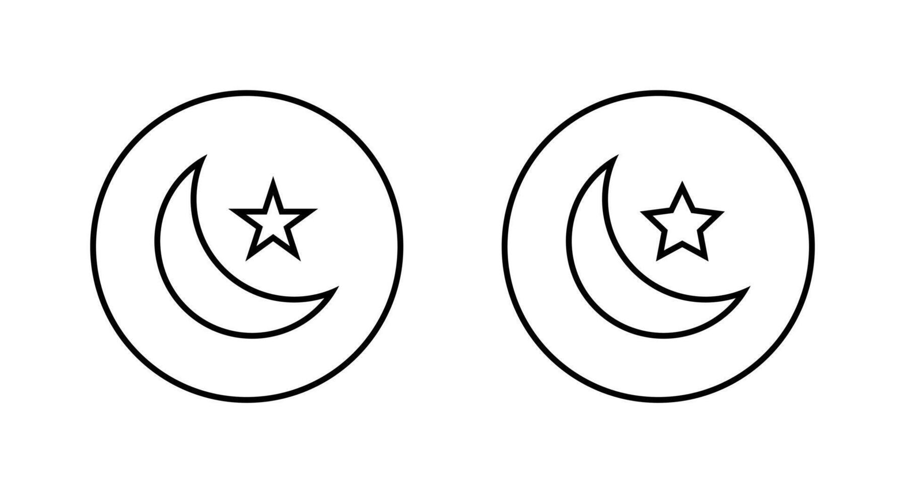 Crescent moon and star outline icon on circle line. Holy month of muslim community sign symbol vector