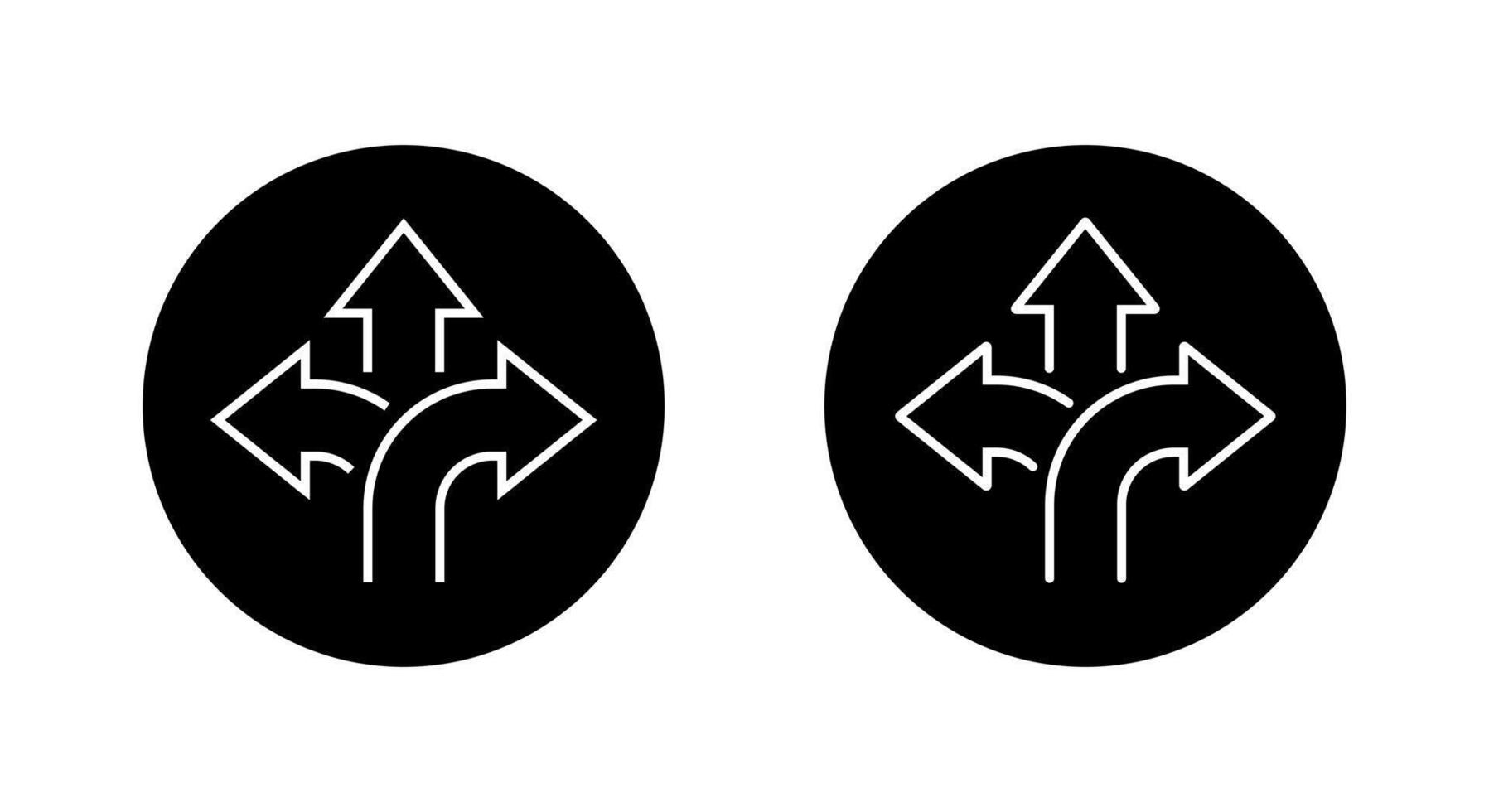 Three ways arrow up outline icon on black circle. Direction choice sign symbol vector