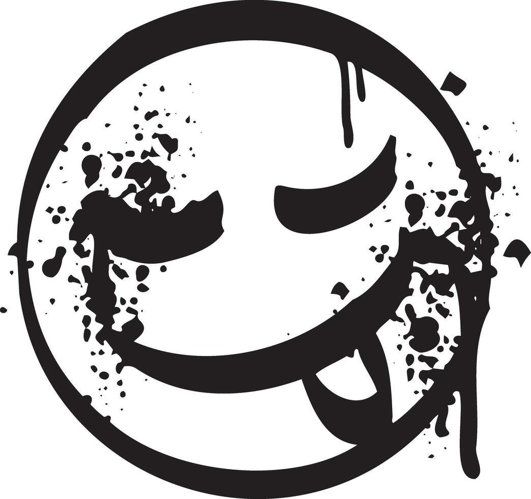 Smile happy graffiti spray. Black drop face. Grunge urban character. Airbrush sketch sticker vector