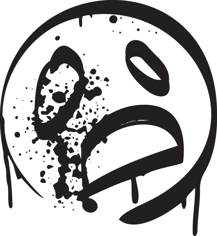 Graffiti sad face sign. Paint grunge spray street drawn. Sketch grunge graphic symbol. Ink sad character vector