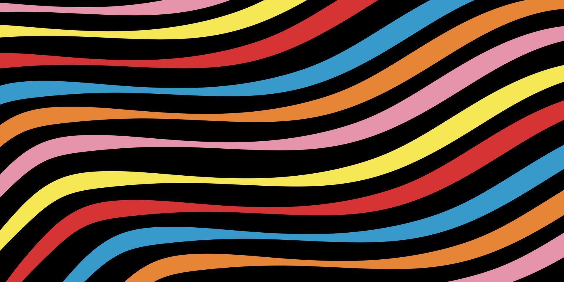 a colorful pattern of wavy lines on a black background vector