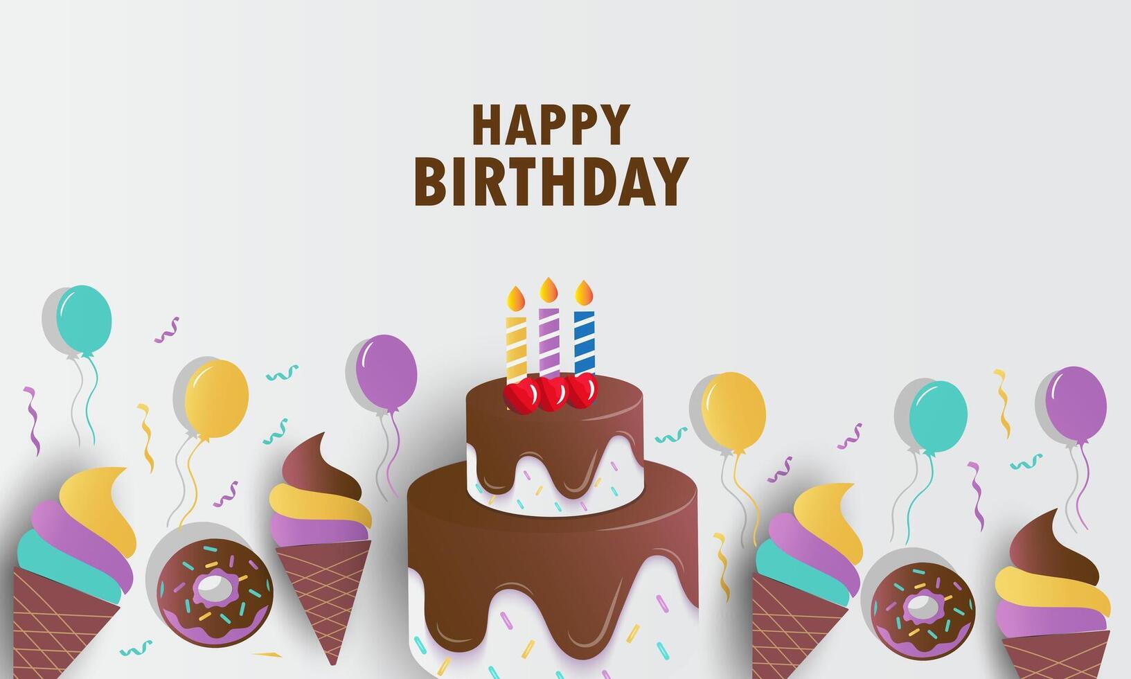 happy birthday card with chocolate cake and ice cream vector