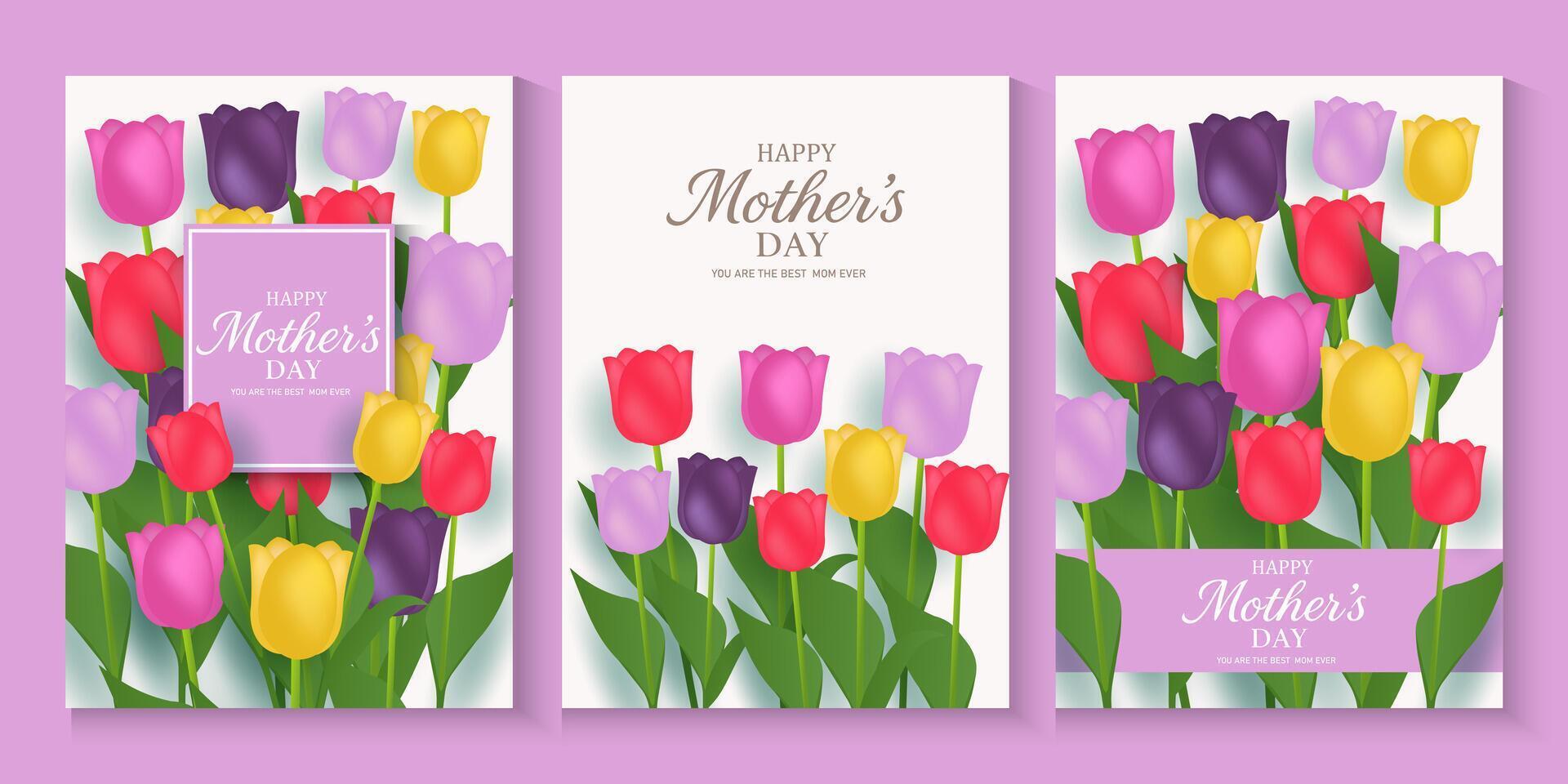 set of vertical banners or poster with tulips on purple background vector
