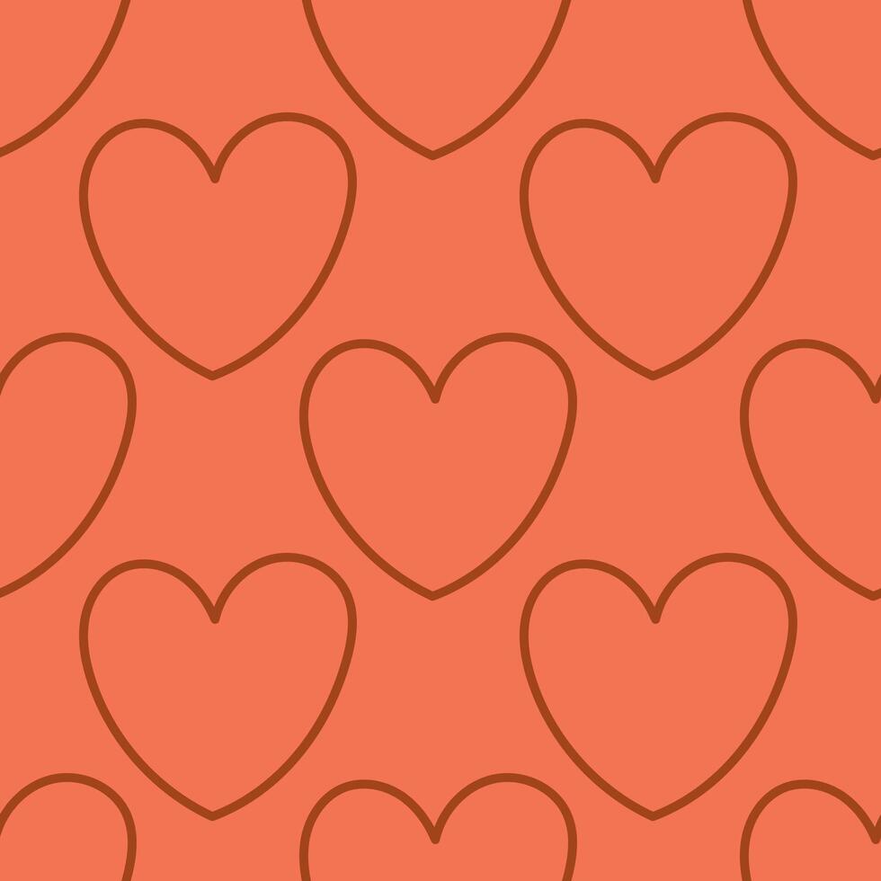 Minimal seamless heart pattern on coral orange background vector