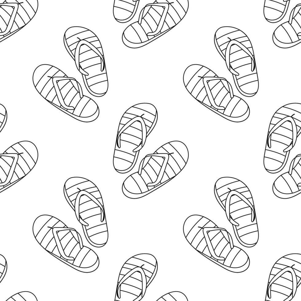 Flip flops seamless outline pattern for summer coloring vector