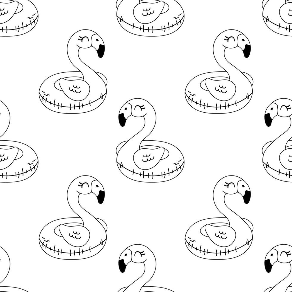 Black and white seamless pattern of flamingo float for beach and pool party vector