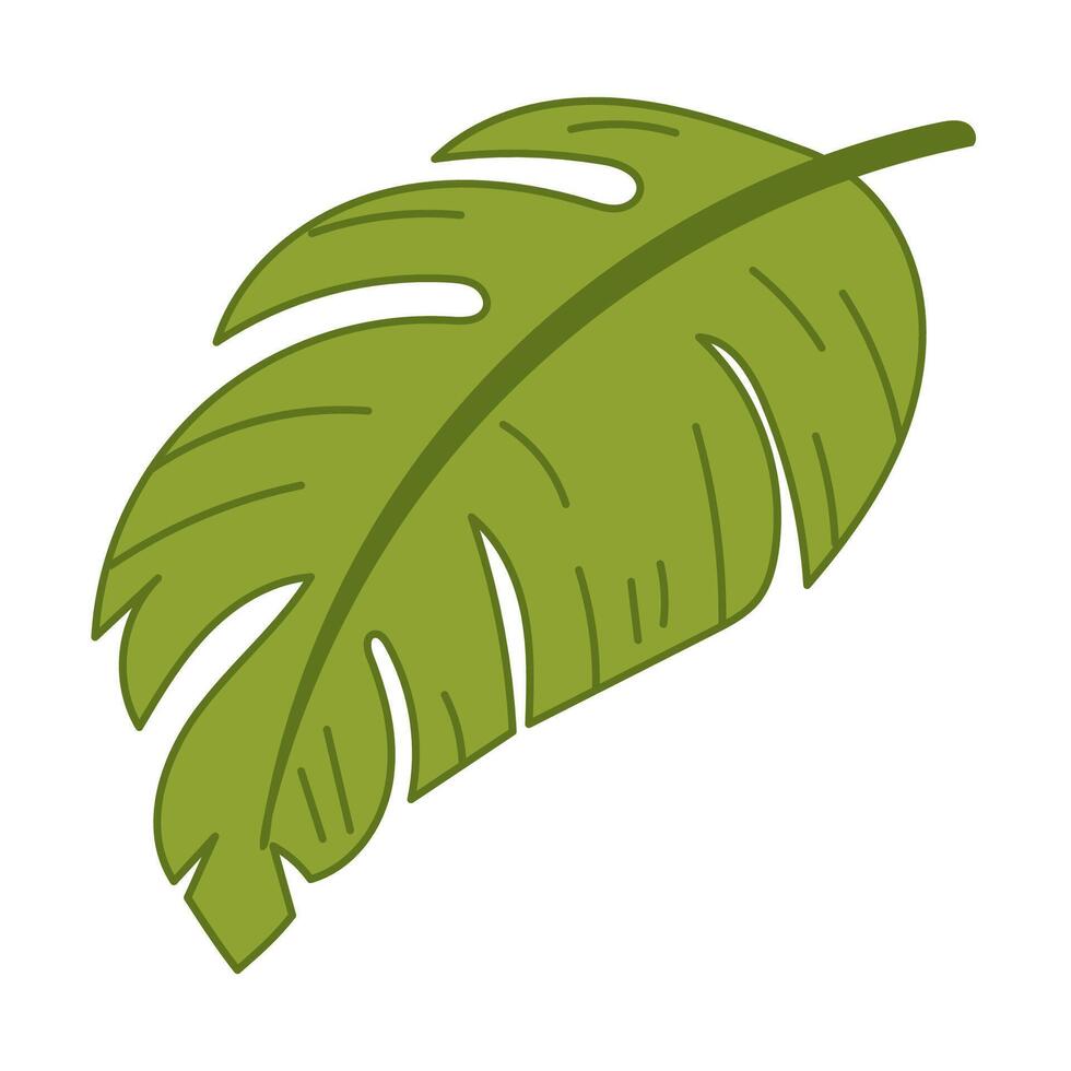 Tropical green leaf cartoon icon simple flat vector